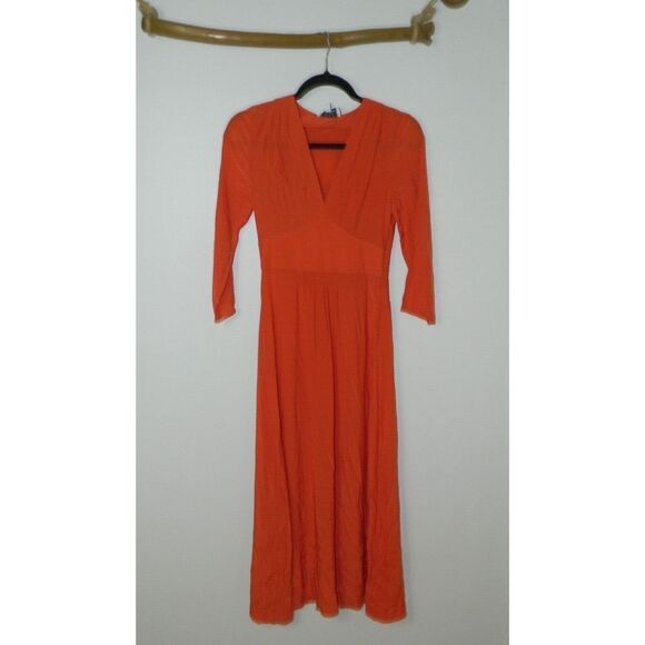 & Other Stories Dress Women's Size 0 Orange V Neck Midi Dress - Picture 5 of 14